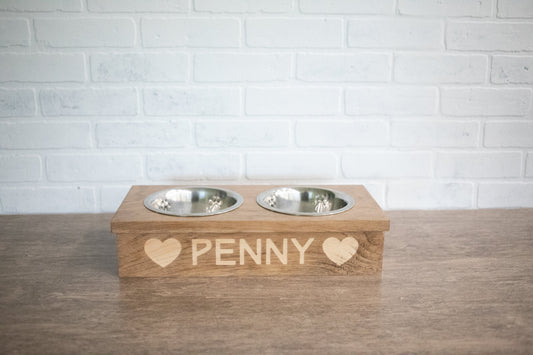 Dog Food Stand, Wooden Pet Feeder with Stainless Steel Bowls-0